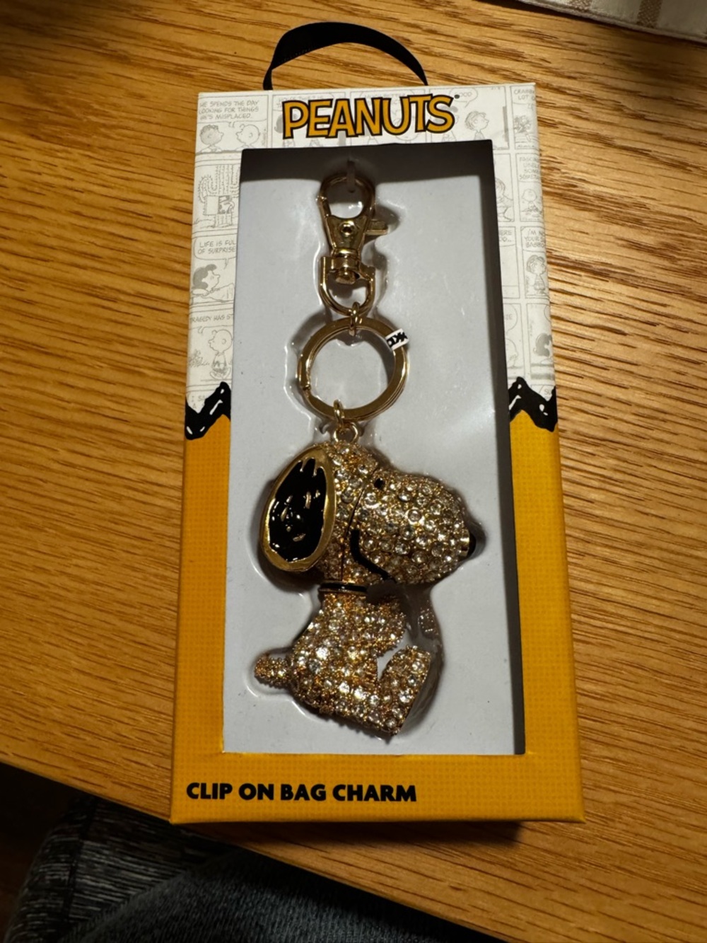 Peanuts Snoopy Glitter Clip-On Bag Charm - Gold and Black